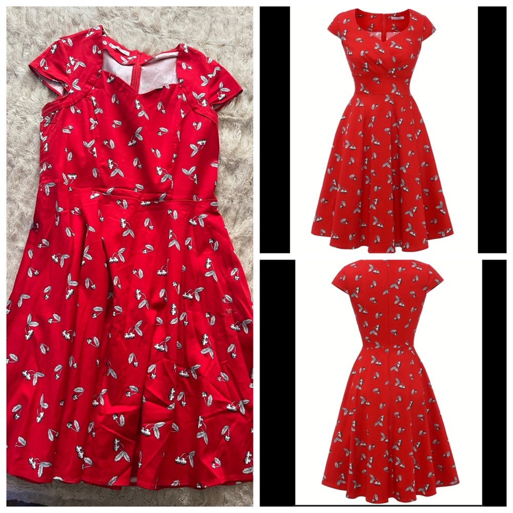 Muadress Red Cherry Dress. Swing Dress, Pinup,